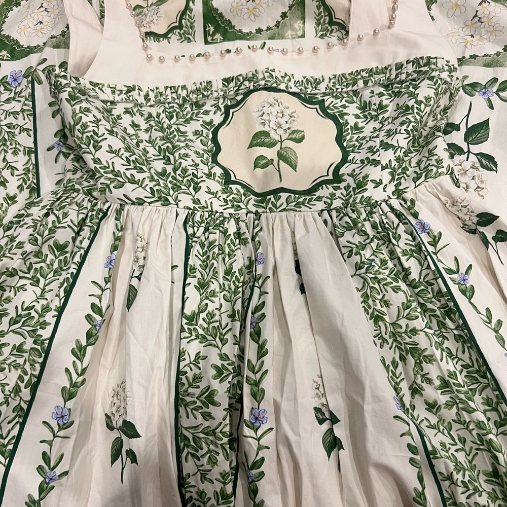 Agua Bendita White and Green Floral Midi Dress - Picture 6 of 7